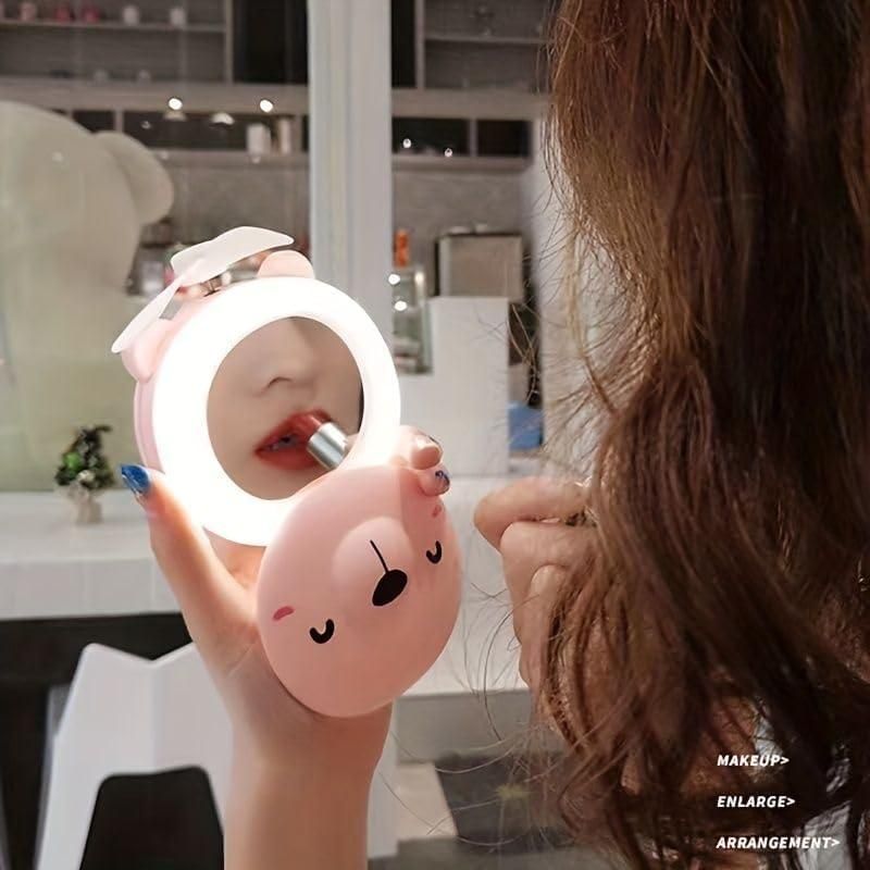 π· Cartoon Cute Pig LED Lights Mirror Pocket Fan