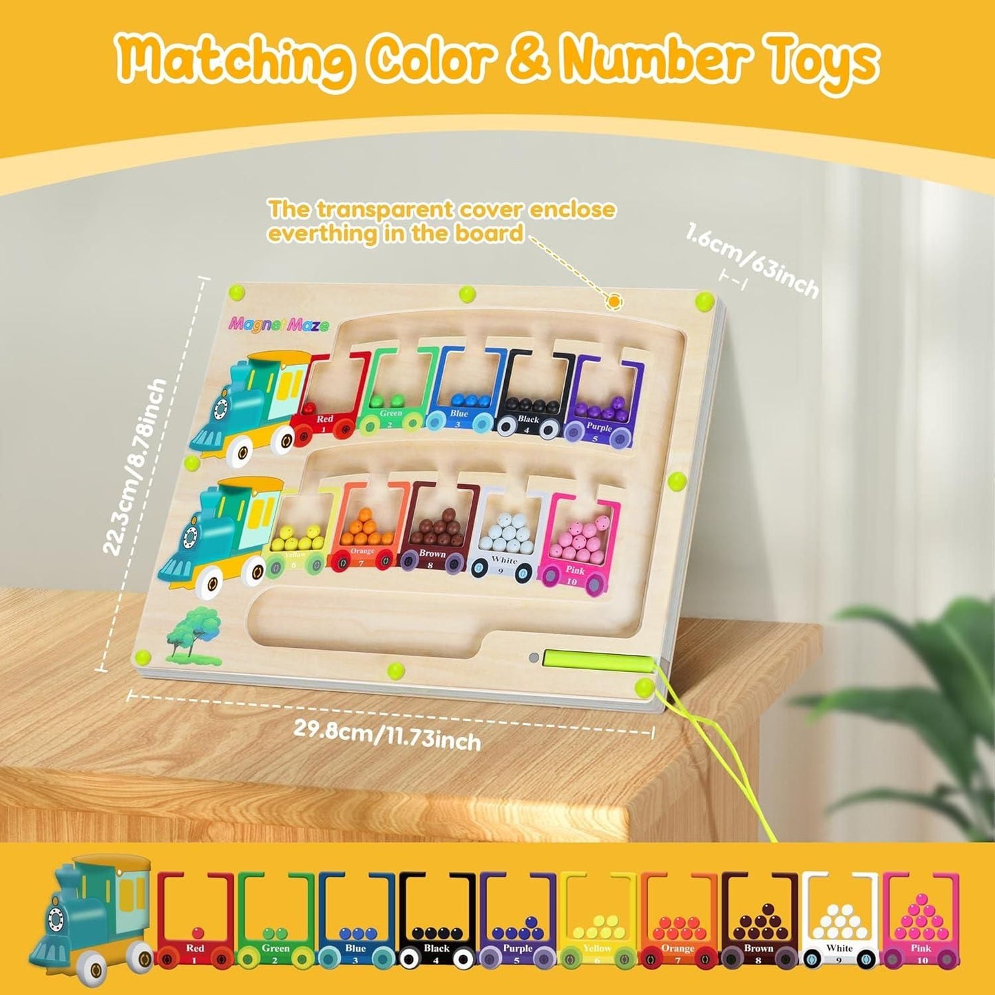 🧲 Magnetic Color & Number Maze – Montessori Wooden Puzzle Game Board