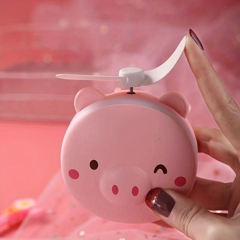 π· Cartoon Cute Pig LED Lights Mirror Pocket Fan
