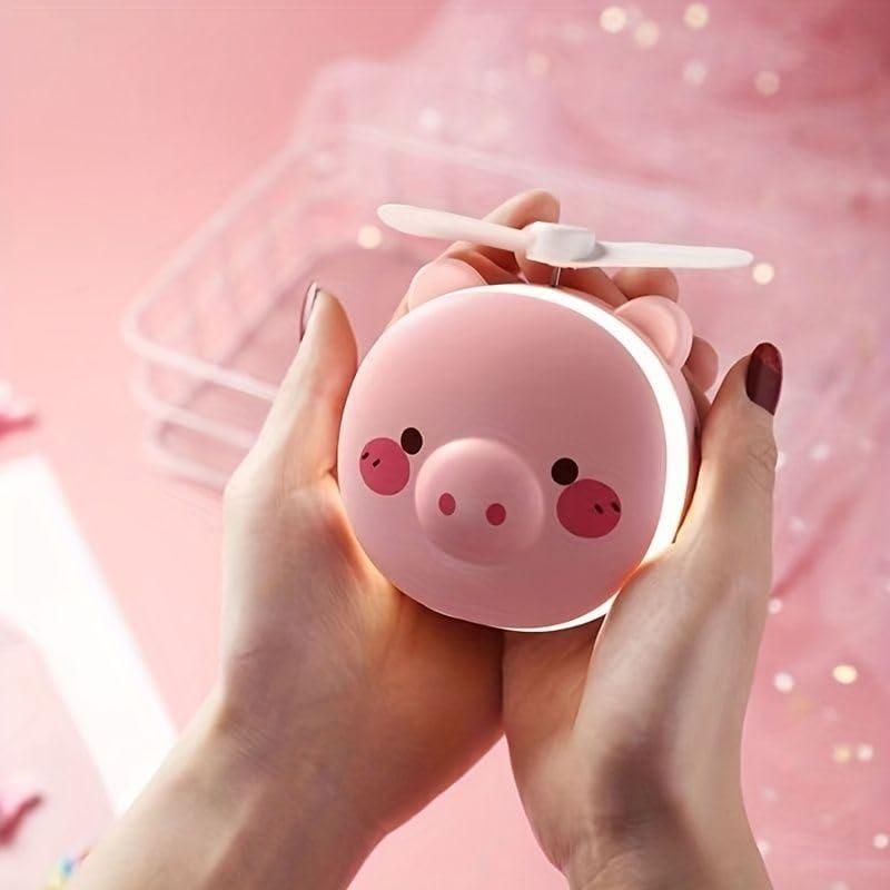 π· Cartoon Cute Pig LED Lights Mirror Pocket Fan