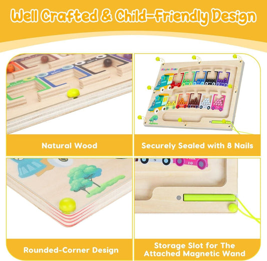 🧲 Magnetic Color & Number Maze – Montessori Wooden Puzzle Game Board