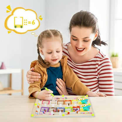 🧲 Magnetic Color & Number Maze – Montessori Wooden Puzzle Game Board