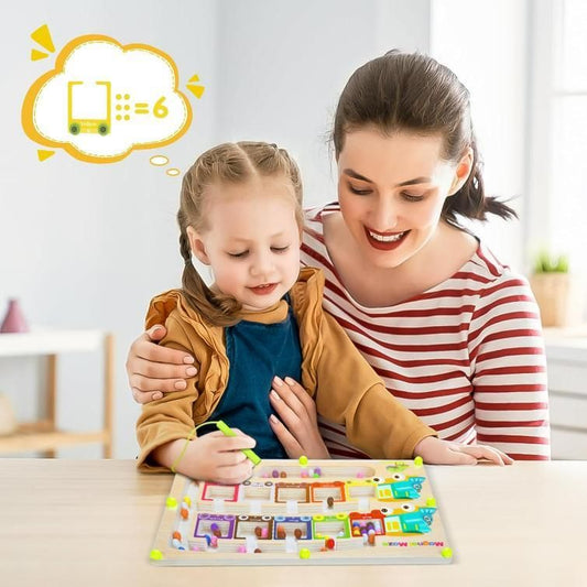 🧲 Magnetic Color & Number Maze – Montessori Wooden Puzzle Game Board