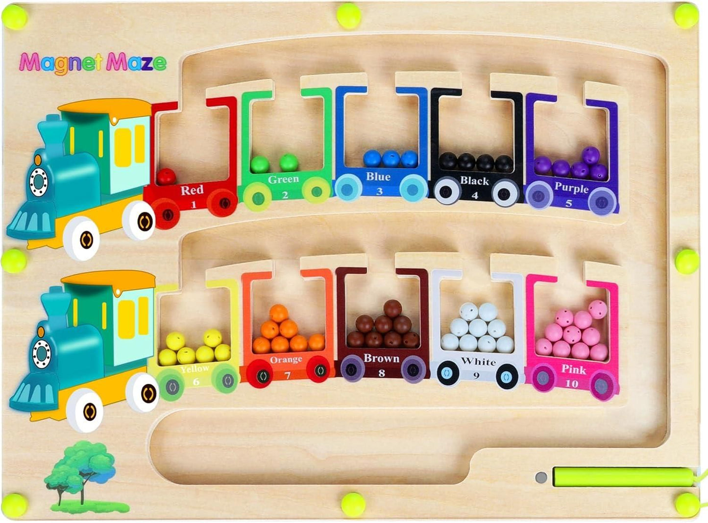 🧲 Magnetic Color & Number Maze – Montessori Wooden Puzzle Game Board