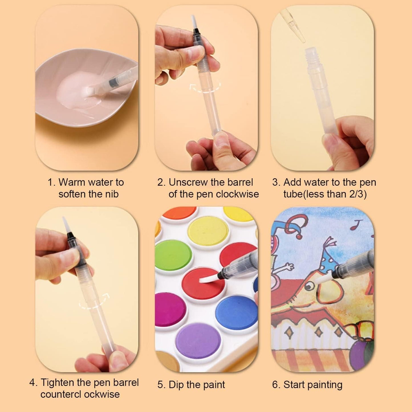 🎨 Watercolour Tank Brush – Set of 6