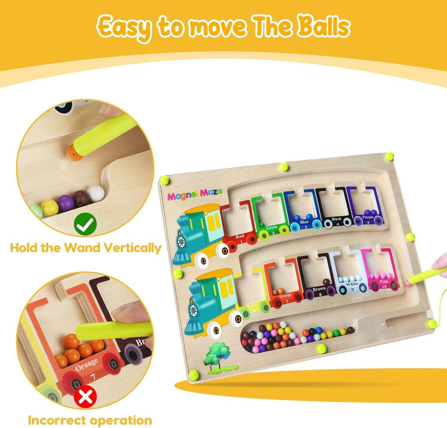 🧲 Magnetic Color & Number Maze – Montessori Wooden Puzzle Game Board